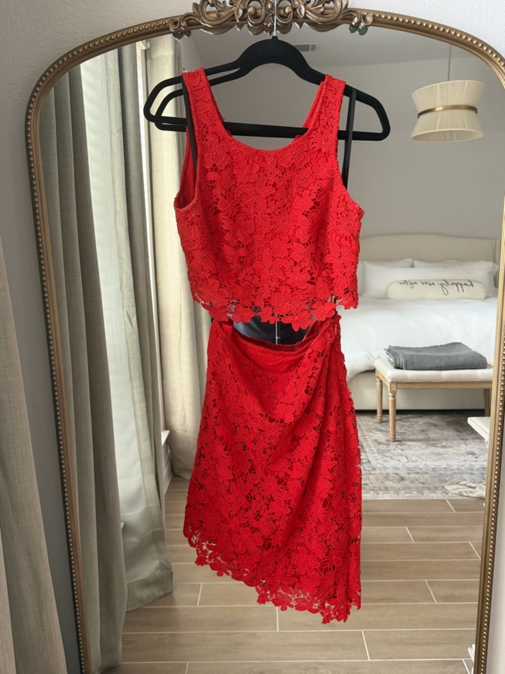 Red Lace Two-Piece Skirt Set